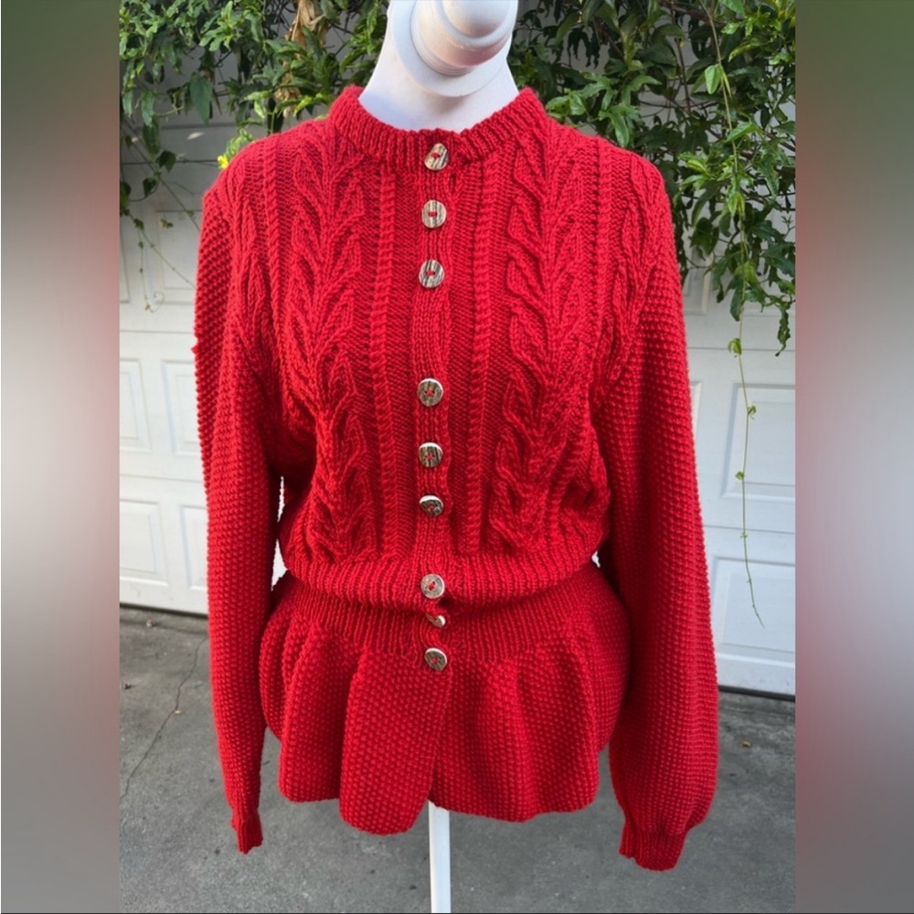 Vintage The Scotch House Red pure new wool sweater button long sleeves small